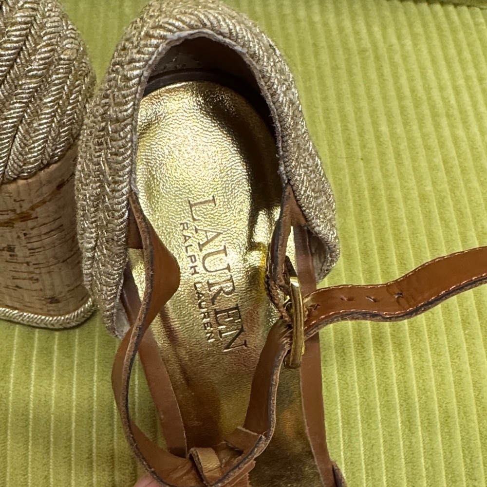Ralph Lauren Brown & gold Wedge Sandals - Picture 4 of 8